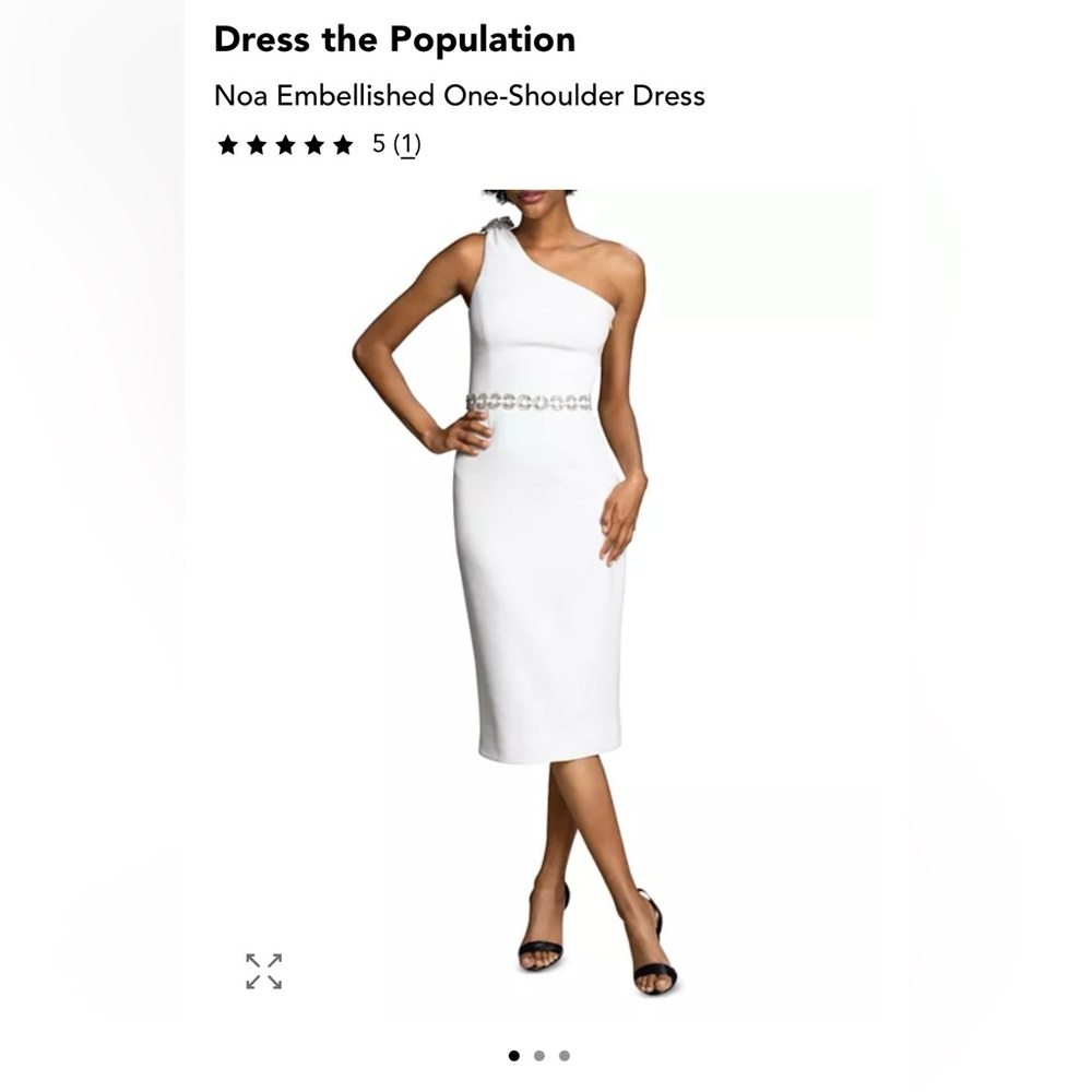 NWT Dress the Population Noa embellished white one shoulder Dress